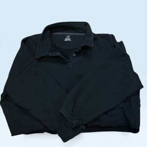 Woman’s Black Pullover Polo Sweatshirt - Classic Long Sleeve